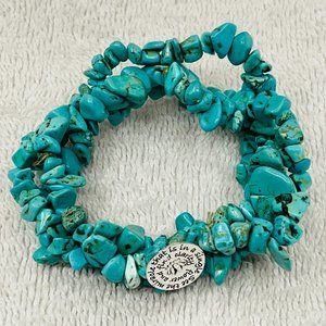 EUC Stretch Turquoise Bracelet w/Buddha Quote On Coin, 3 1/4" D Unstretched